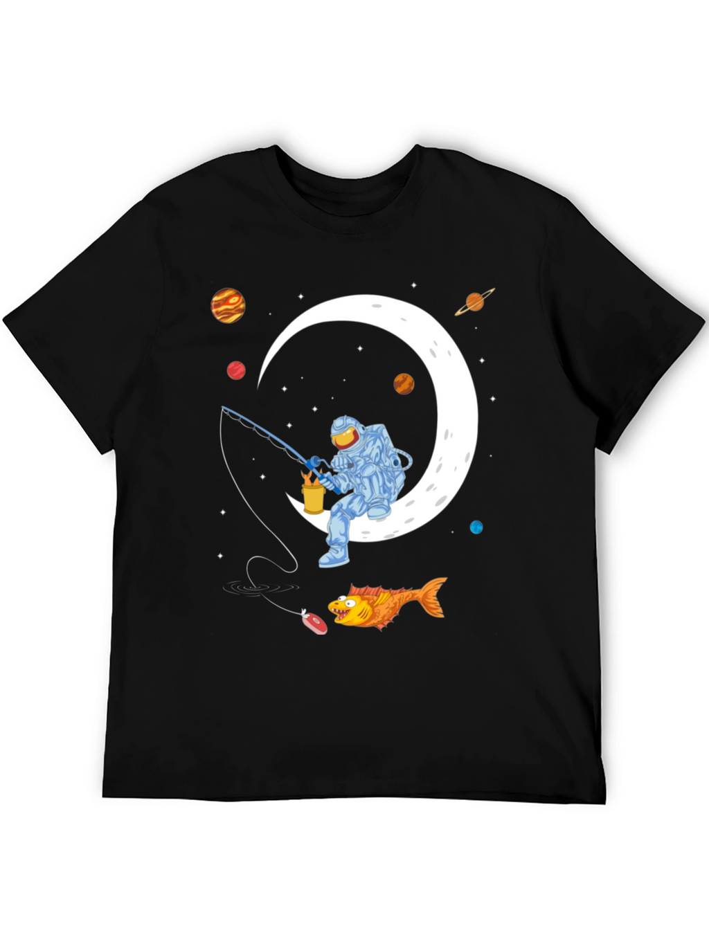 Astronaut Fishing on the Moon Graphic T-Shirt