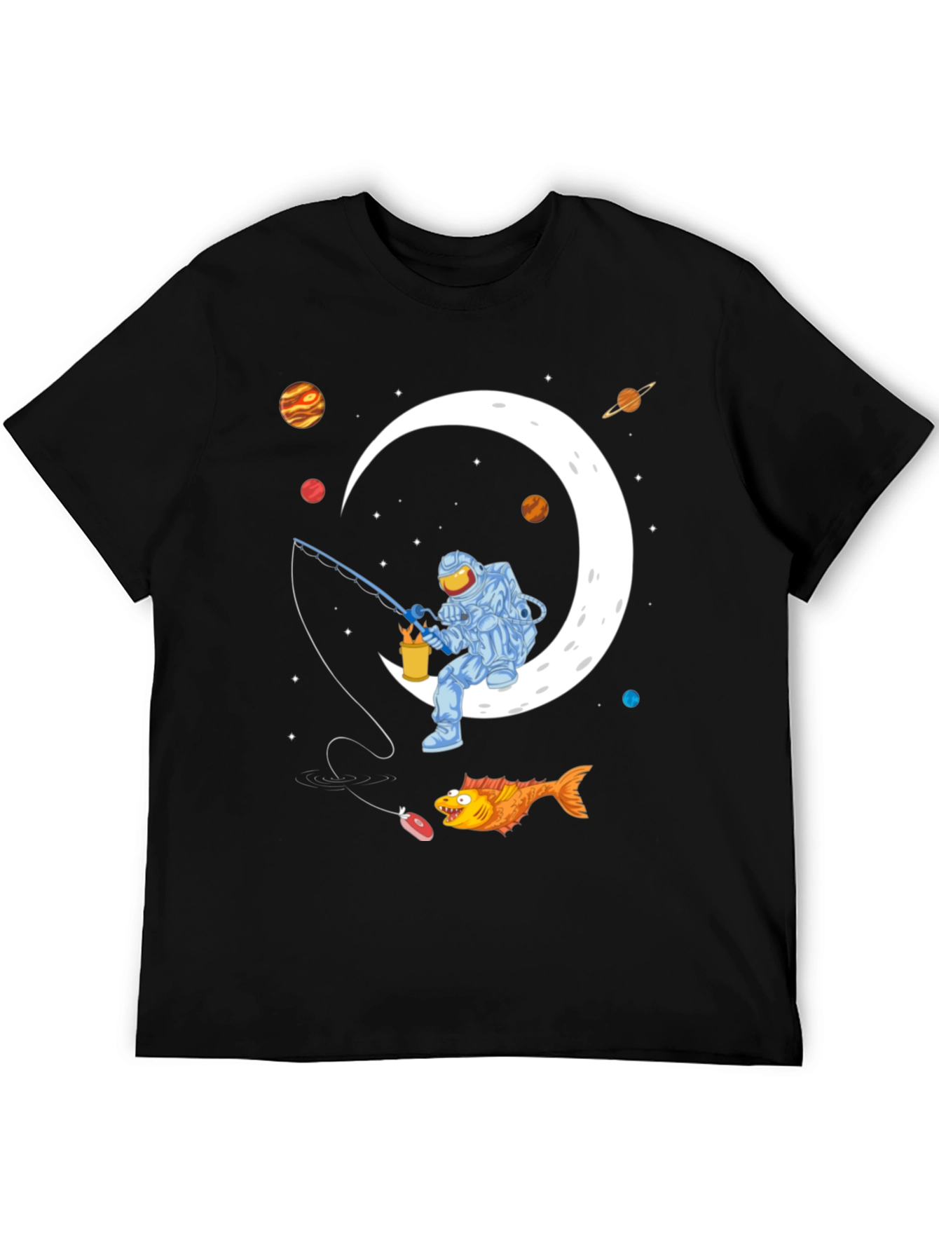 Astronaut Fishing on the Moon Graphic T-Shirt