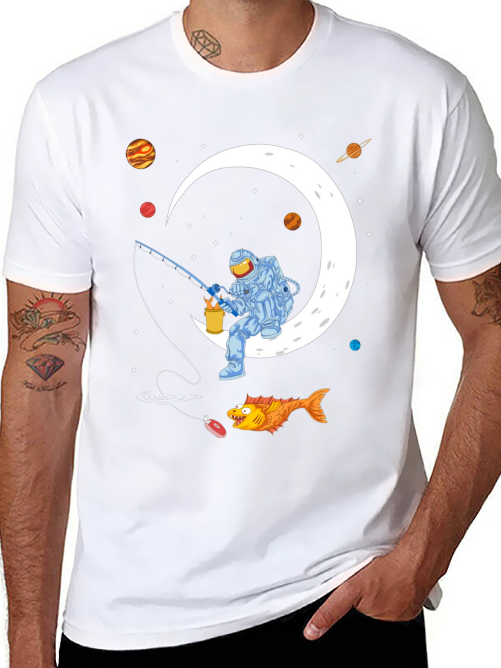 Astronaut Fishing on the Moon Graphic T-Shirt