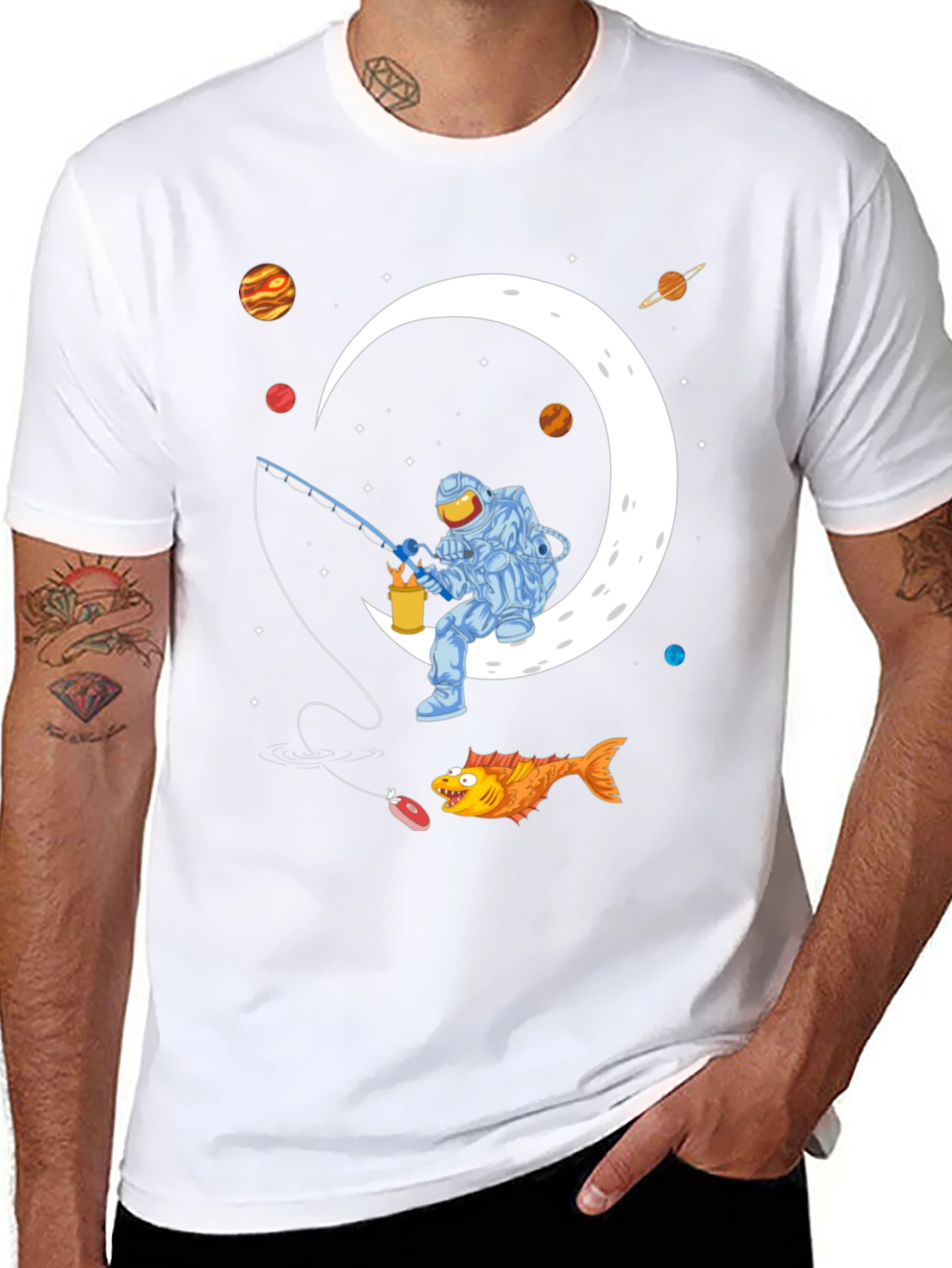 Astronaut Fishing on the Moon Graphic T-Shirt