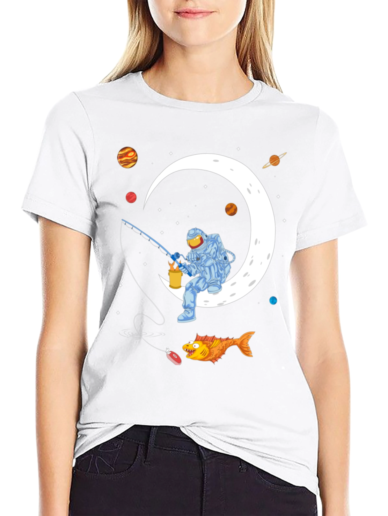 Astronaut Fishing on the Moon Graphic T-Shirt