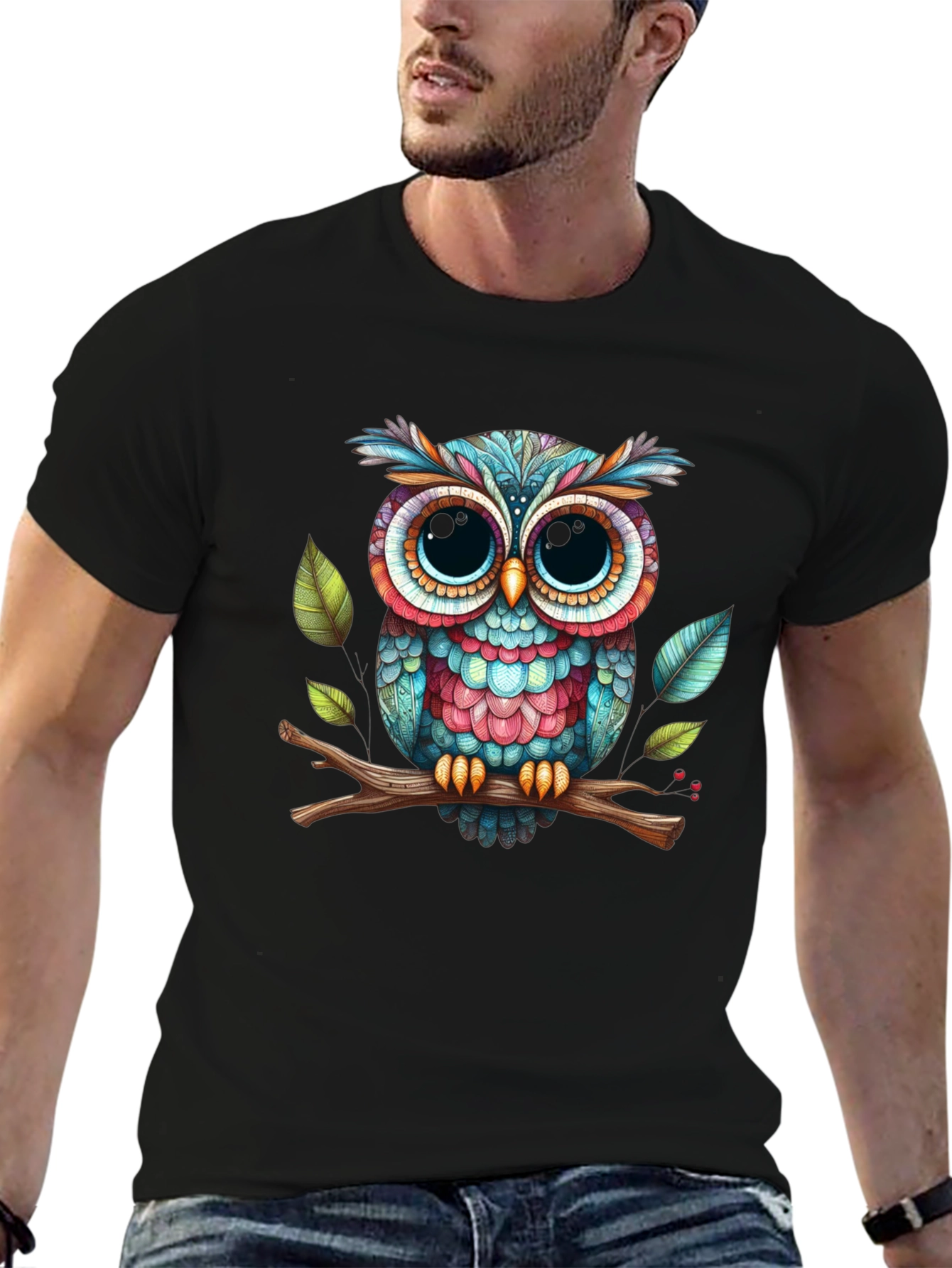 Colorful Owl Graphic Tee - Unique Design Soft Fabric