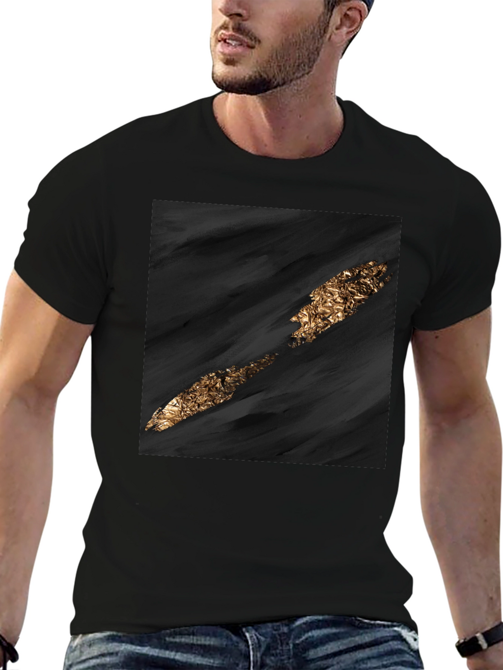 Abstract Gold Slash Black T-Shirt