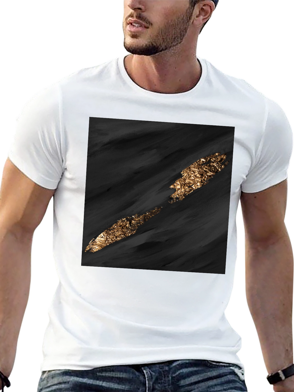 Abstract Gold Slash Black T-Shirt