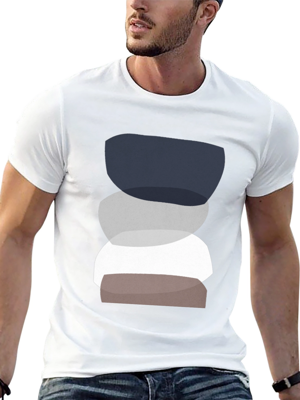 Abstract Stacking Stone Graphic Tee - Modern Casual Shirt