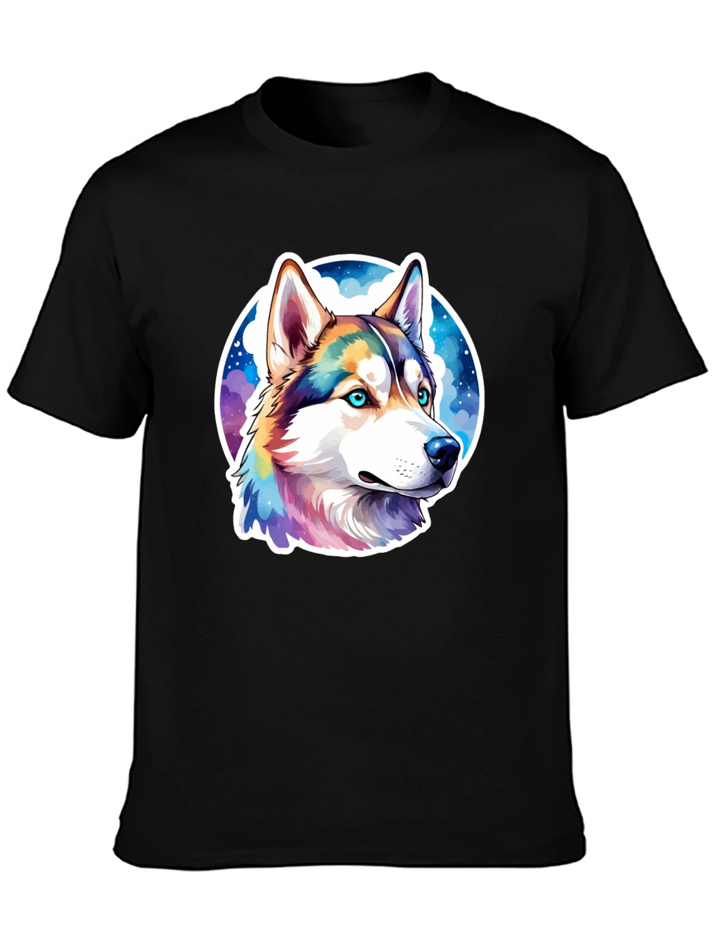 Husky Dog Graphic Print Black T-Shirt