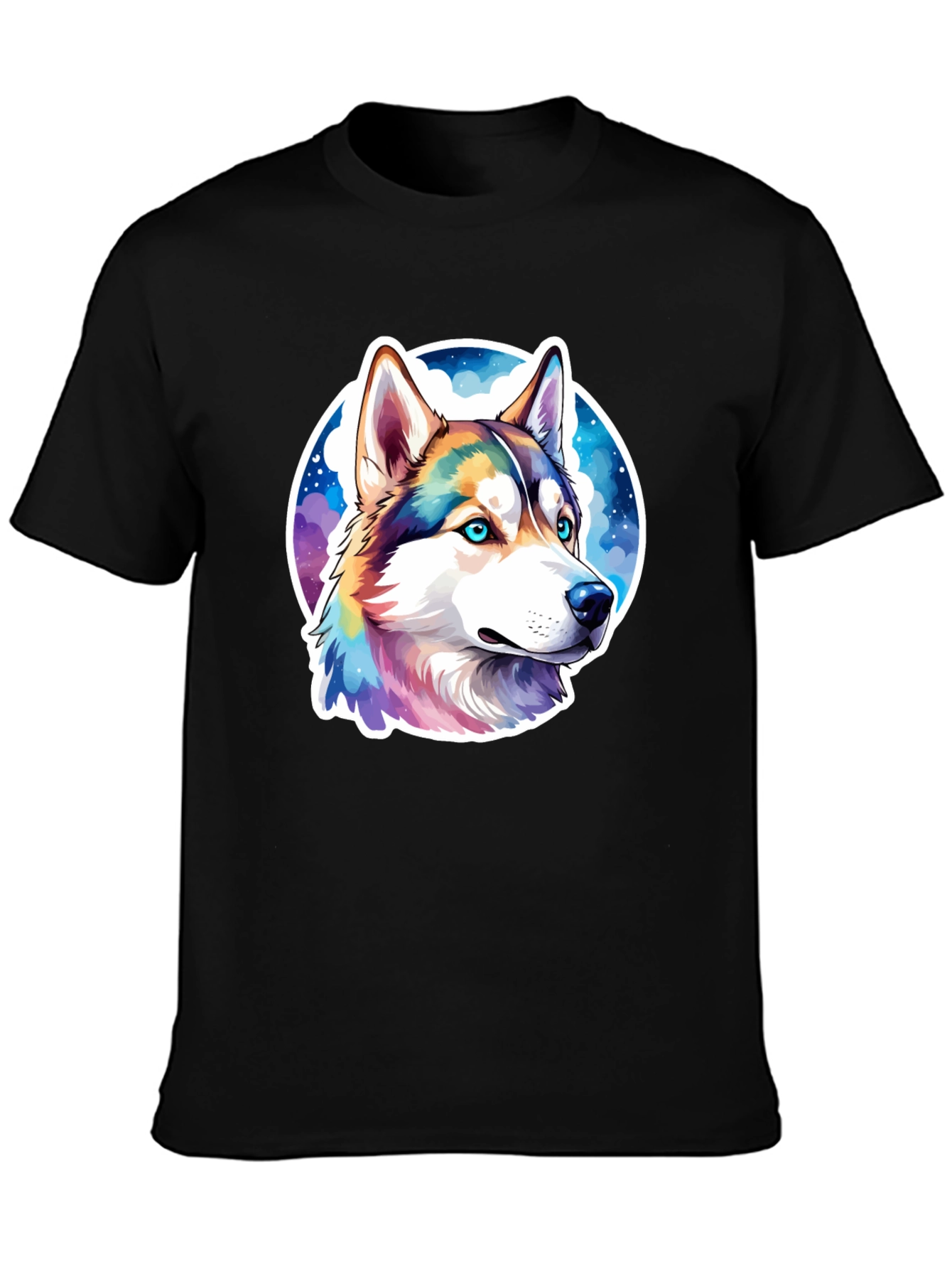 Husky Dog Graphic Print Black T-Shirt
