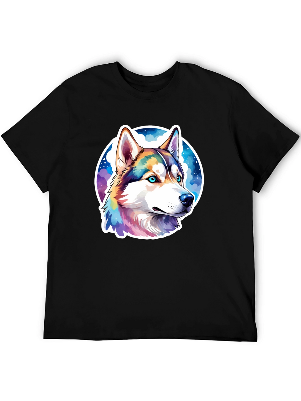 Husky Dog Graphic Print Black T-Shirt