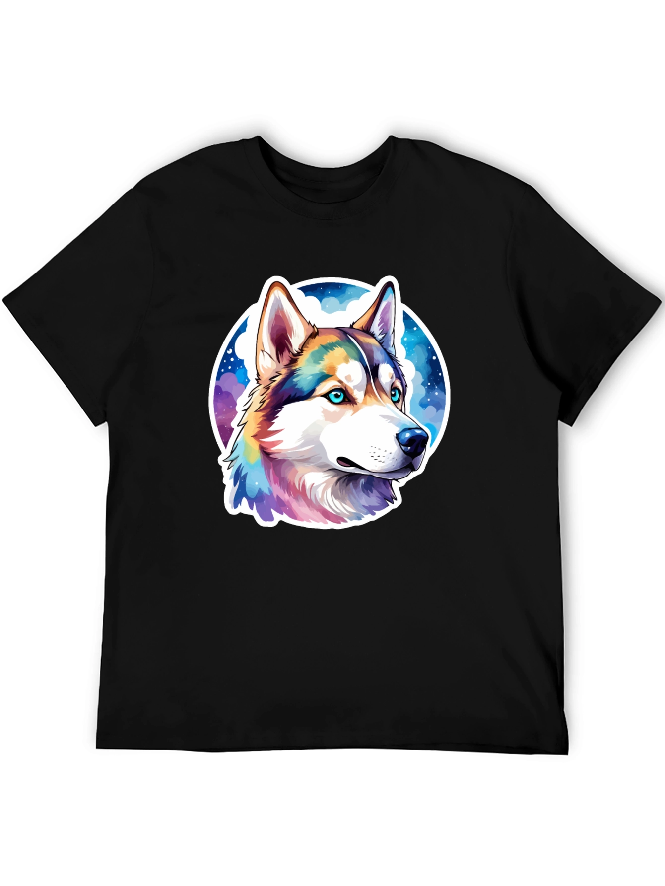 Husky Dog Graphic Print Black T-Shirt