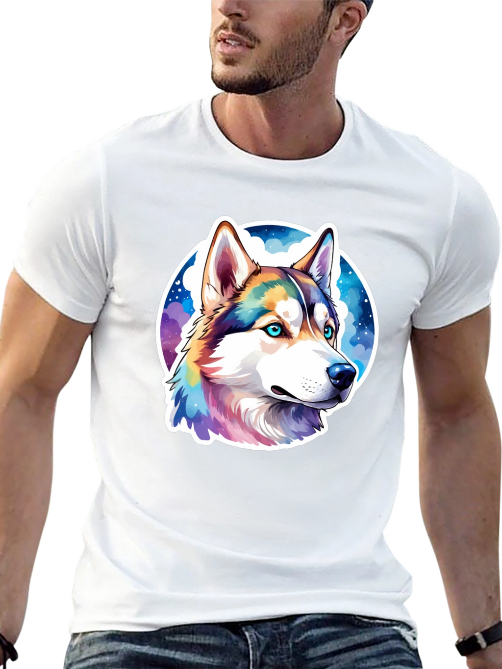 Husky Dog Graphic Print Black T-Shirt