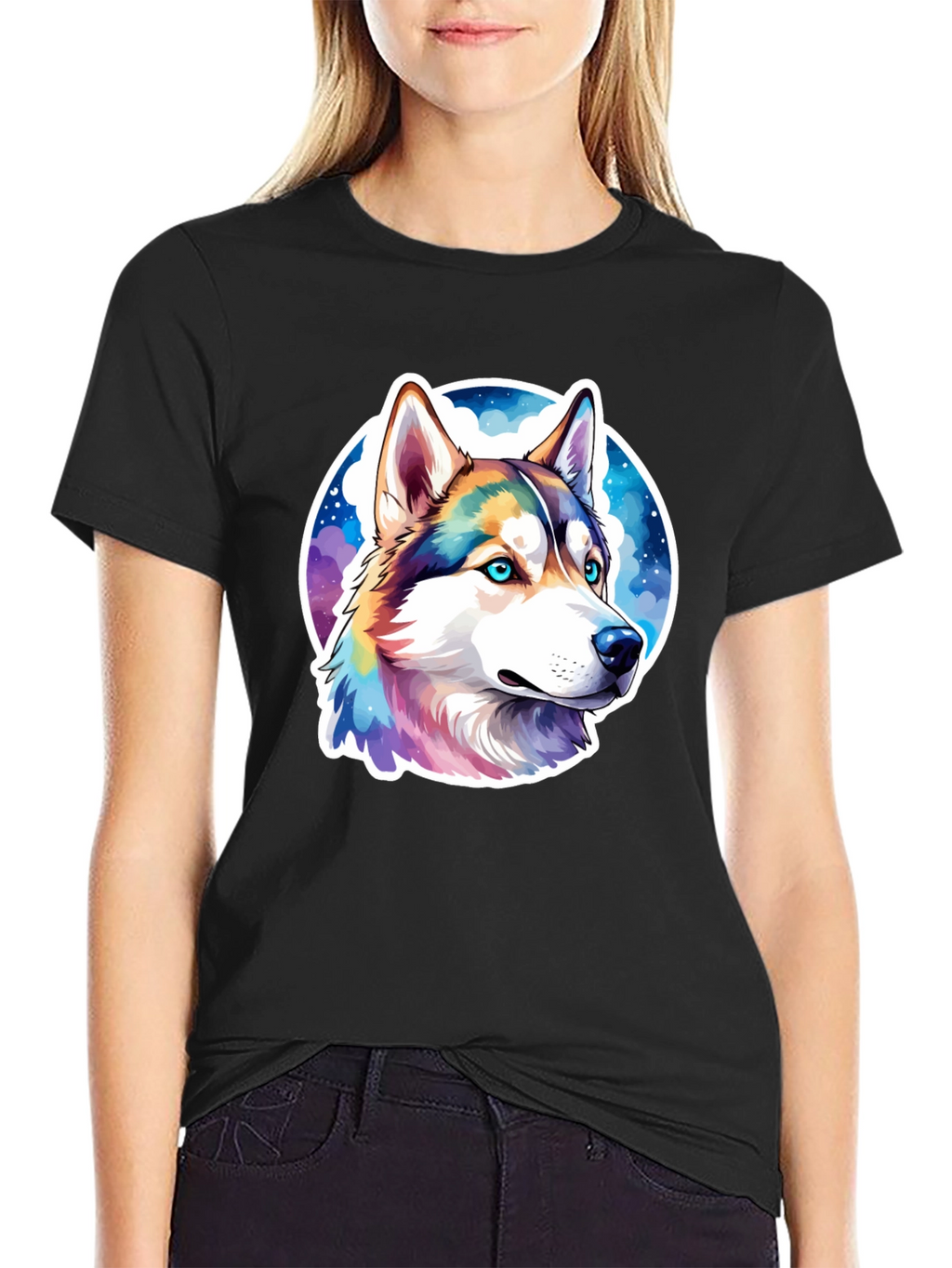 Husky Dog Graphic Print Black T-Shirt