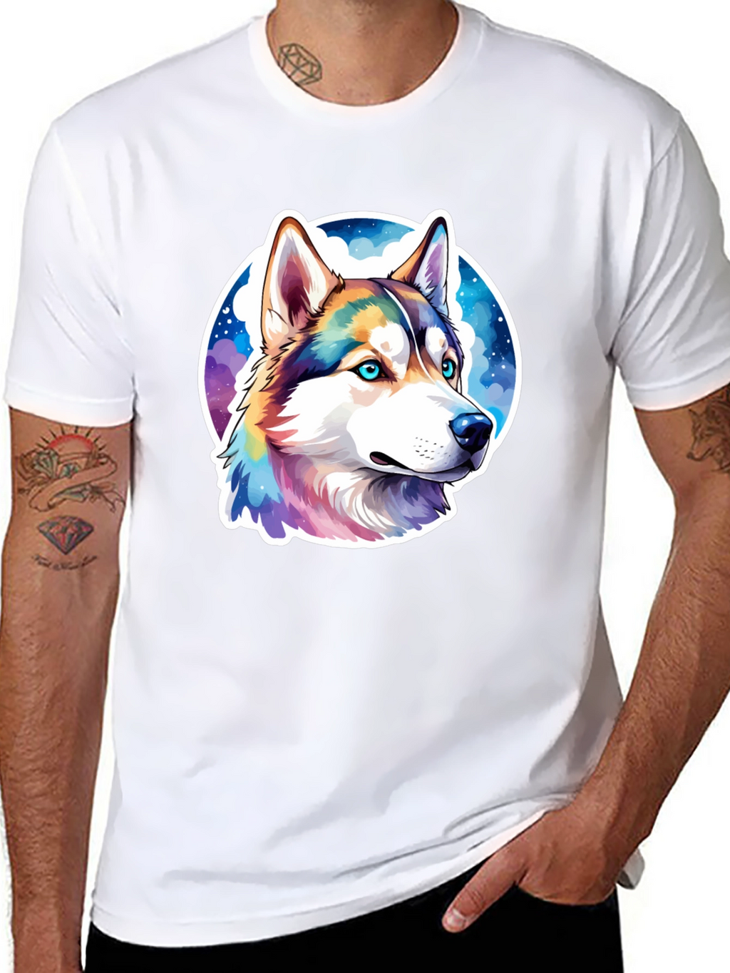 Husky Dog Graphic Print Black T-Shirt