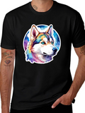 Husky Dog Graphic Print Black T-Shirt