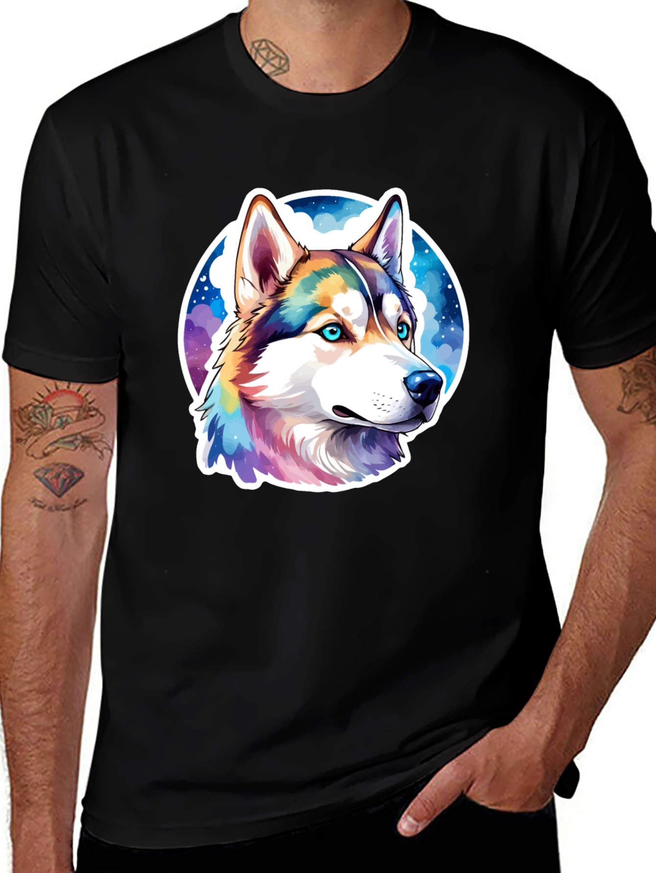 Husky Dog Graphic Print Black T-Shirt