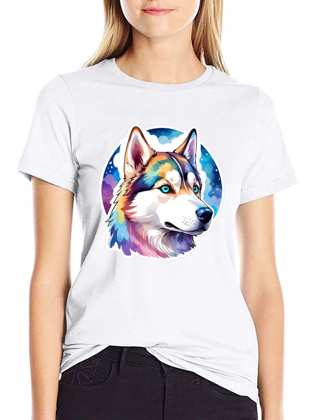 Husky Dog Graphic Print Black T-Shirt