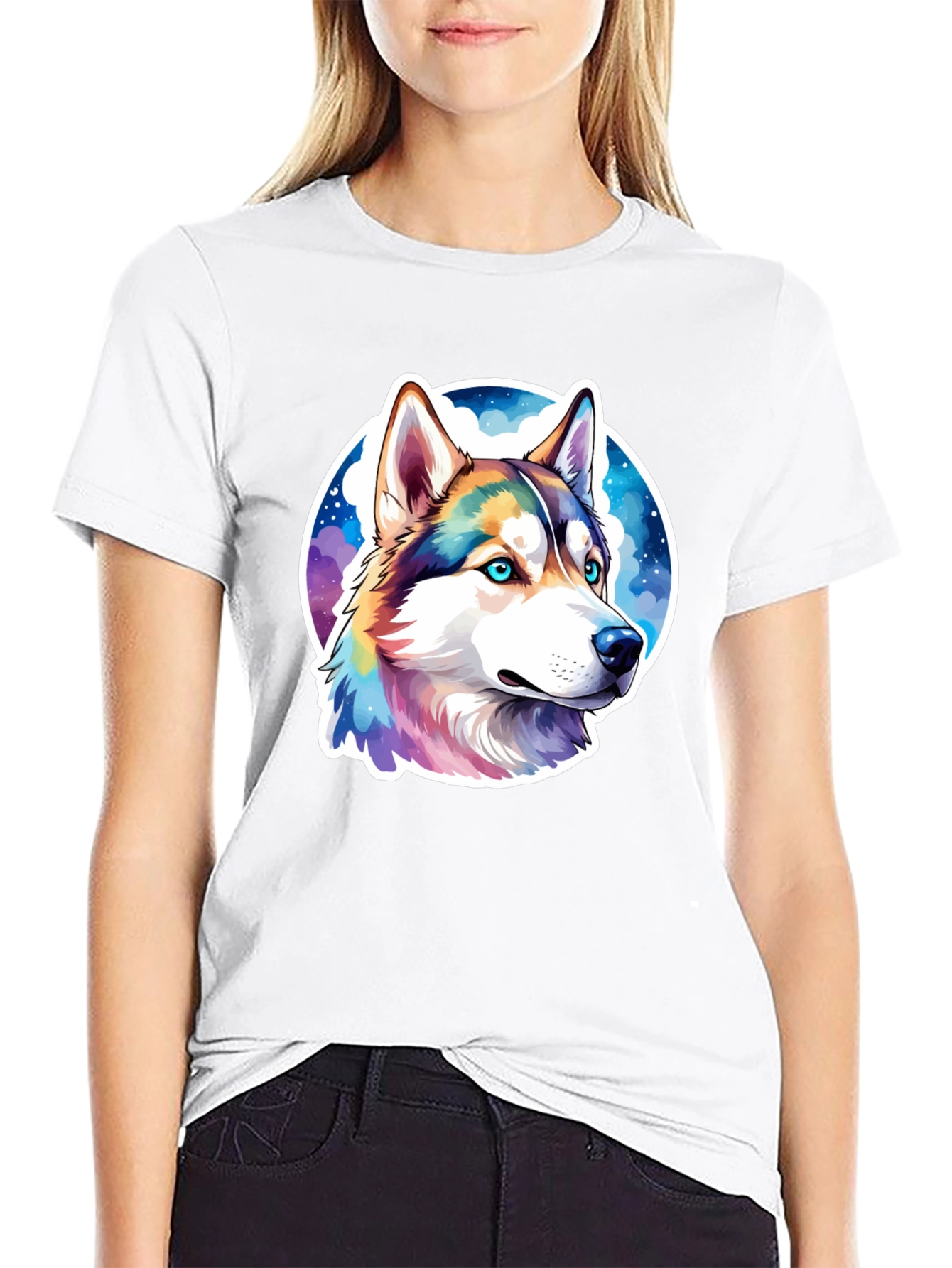 Husky Dog Graphic Print Black T-Shirt