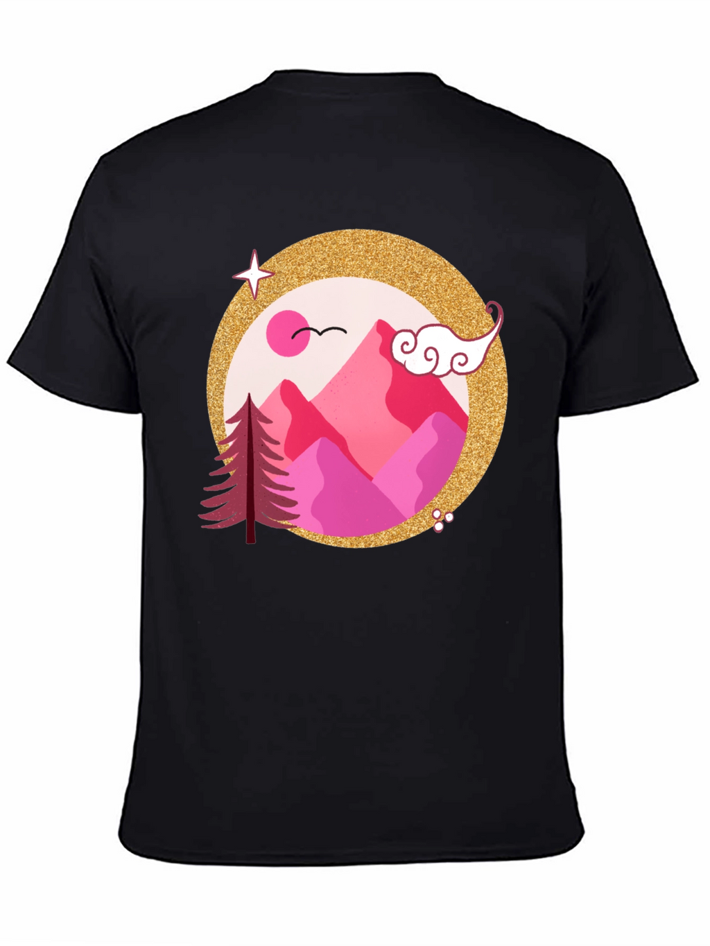Pink Mountain Graphic Black T-Shirt