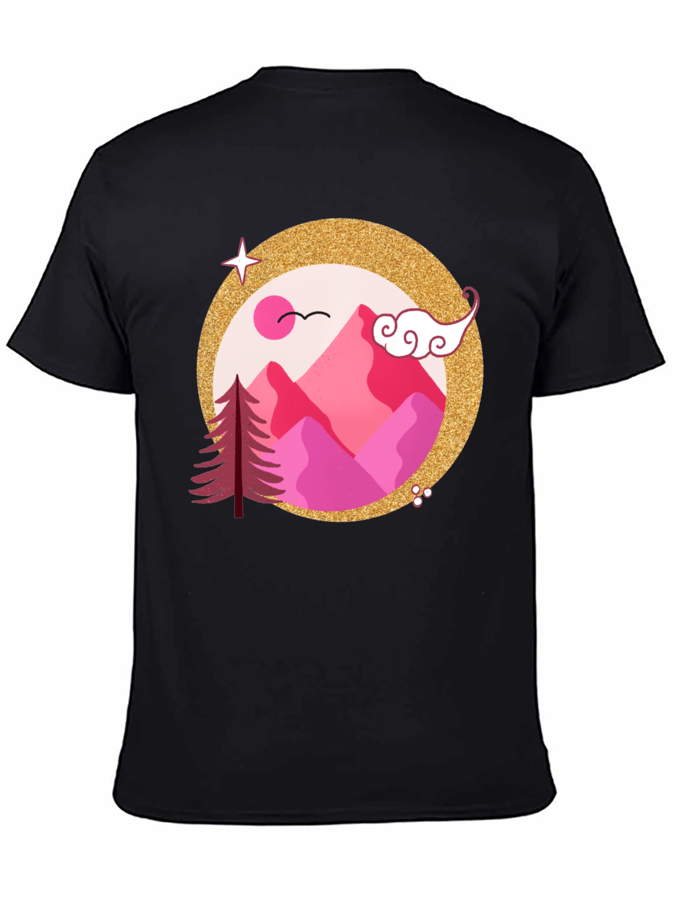 Pink Mountain Graphic Black T-Shirt