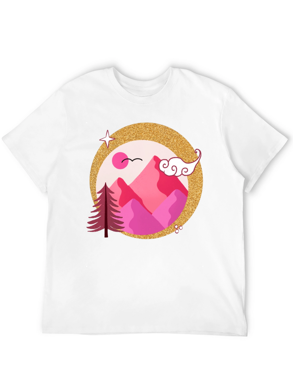 Pink Mountain Graphic Black T-Shirt