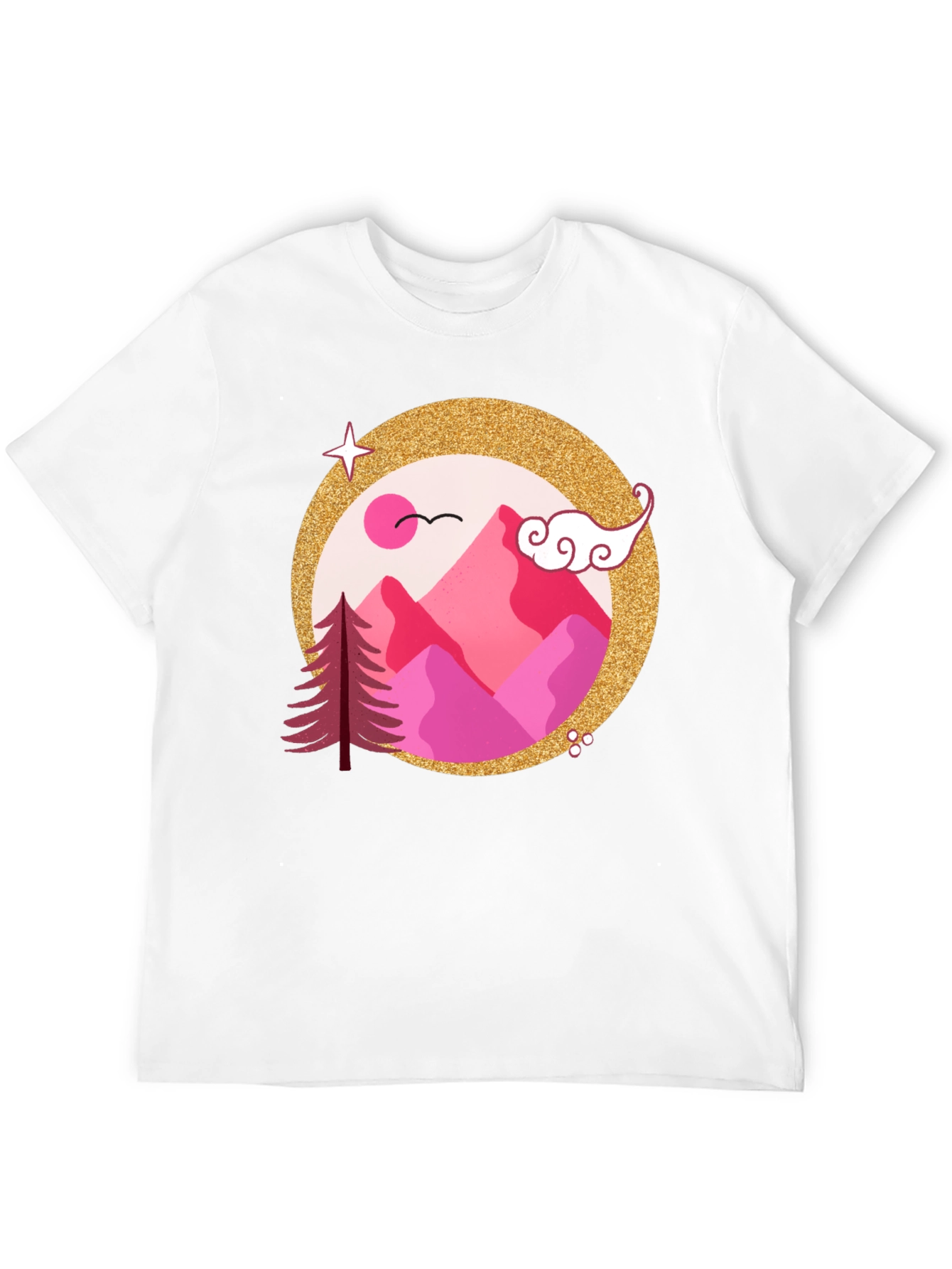 Pink Mountain Graphic Black T-Shirt