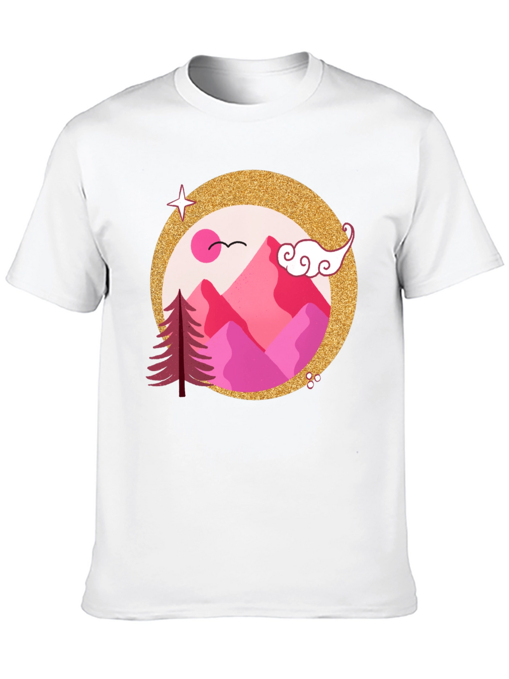 Pink Mountain Graphic Black T-Shirt