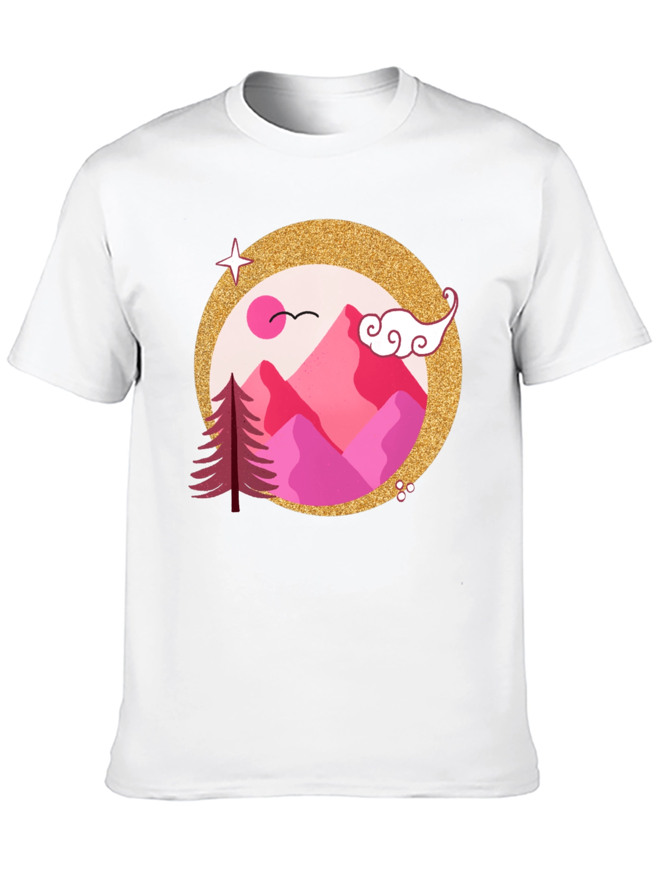 Pink Mountain Graphic Black T-Shirt