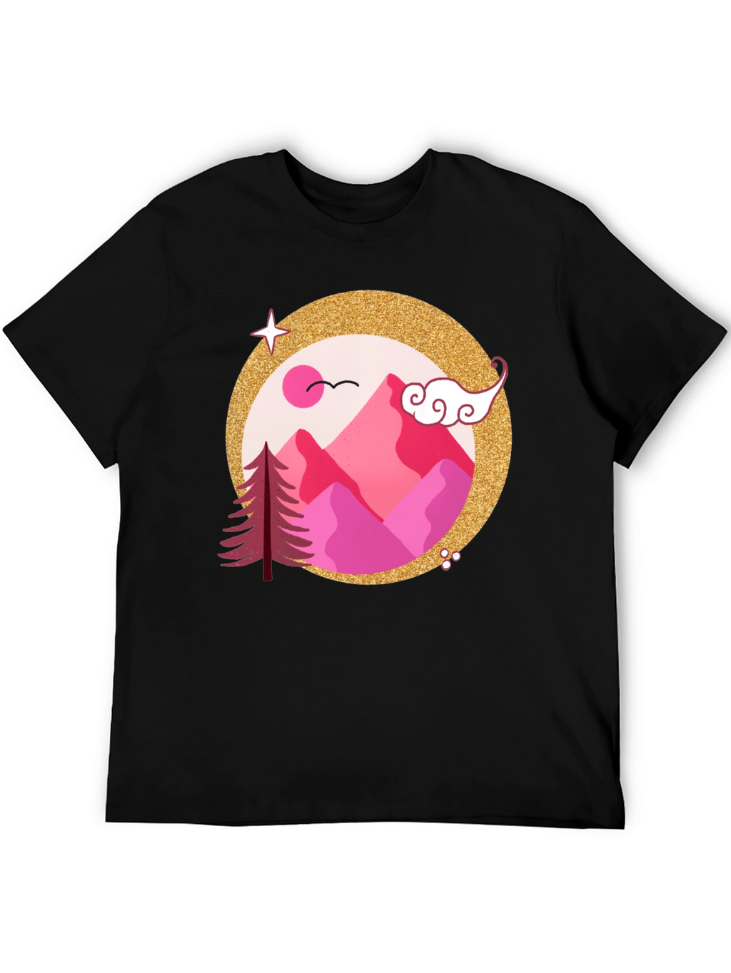 Pink Mountain Graphic Black T-Shirt