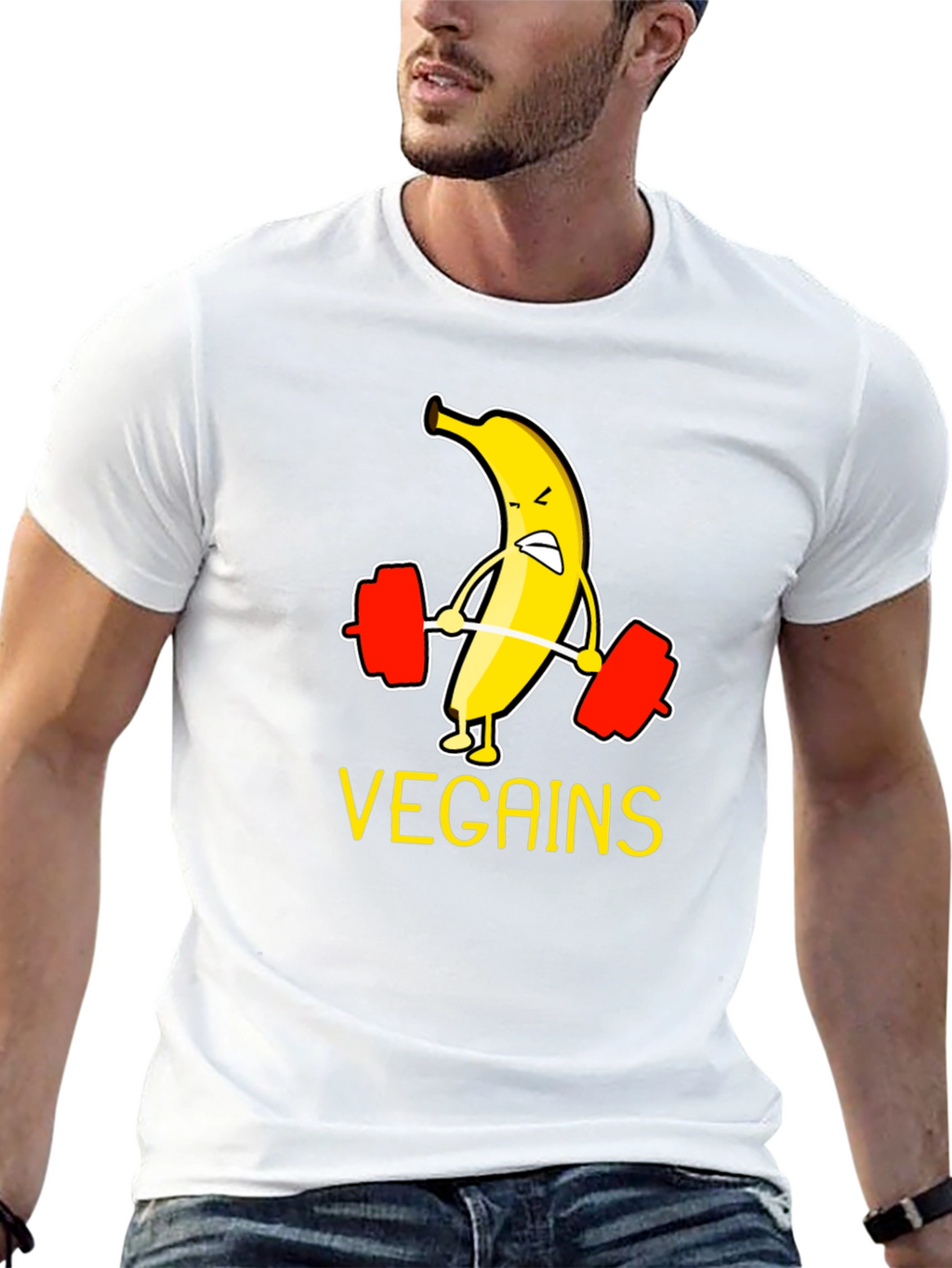 Vegan Gains T-Shirt - Banana Weightlifting Tee