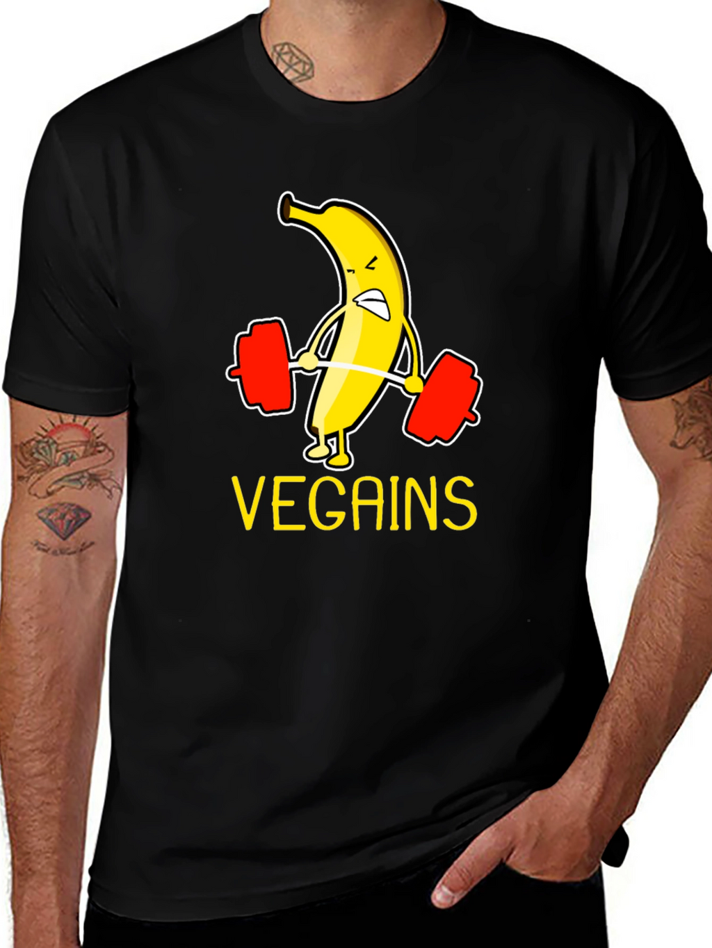 Vegan Gains T-Shirt - Banana Weightlifting Tee