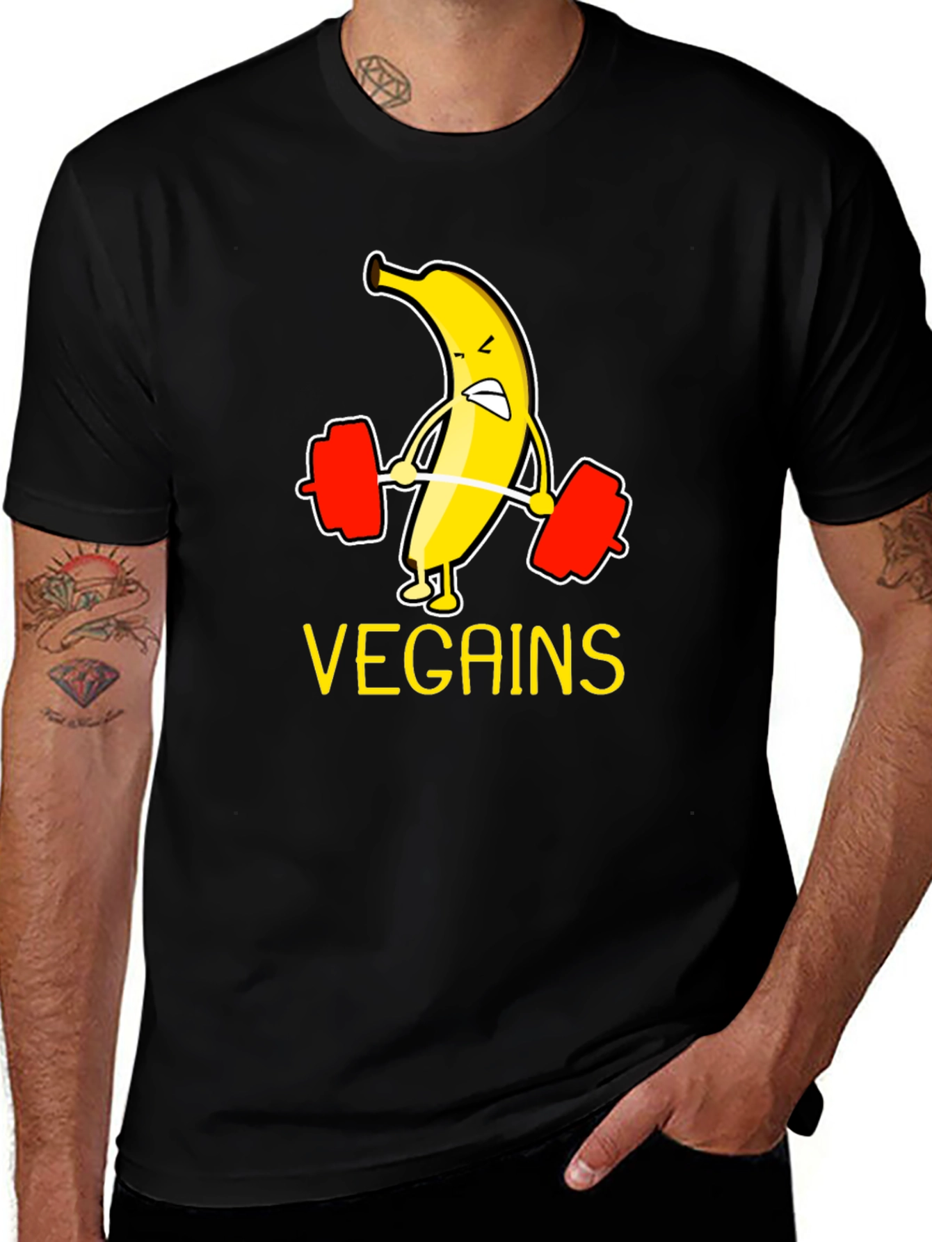 Vegan Gains T-Shirt - Banana Weightlifting Tee