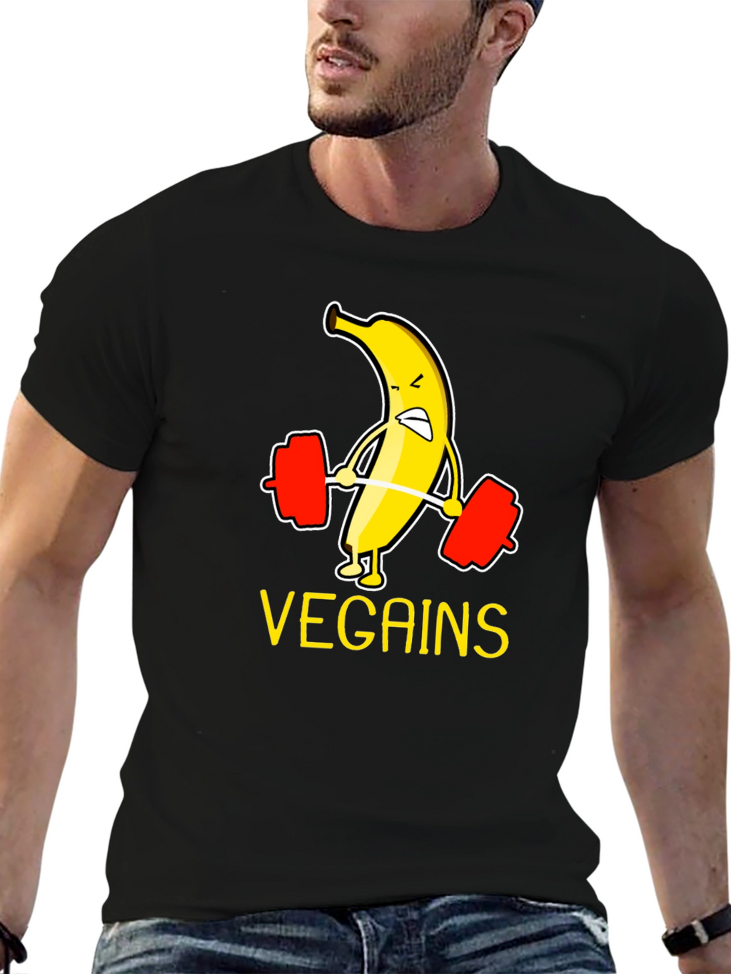 Vegan Gains T-Shirt - Banana Weightlifting Tee