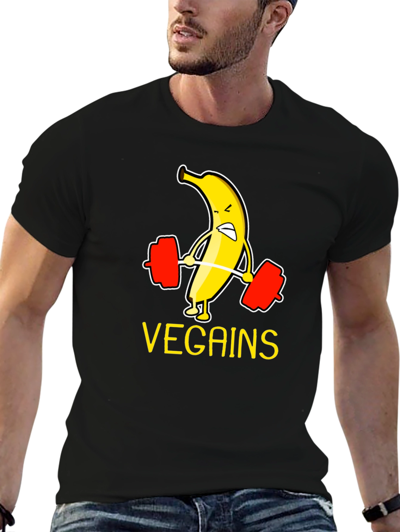 Vegan Gains T-Shirt - Banana Weightlifting Tee