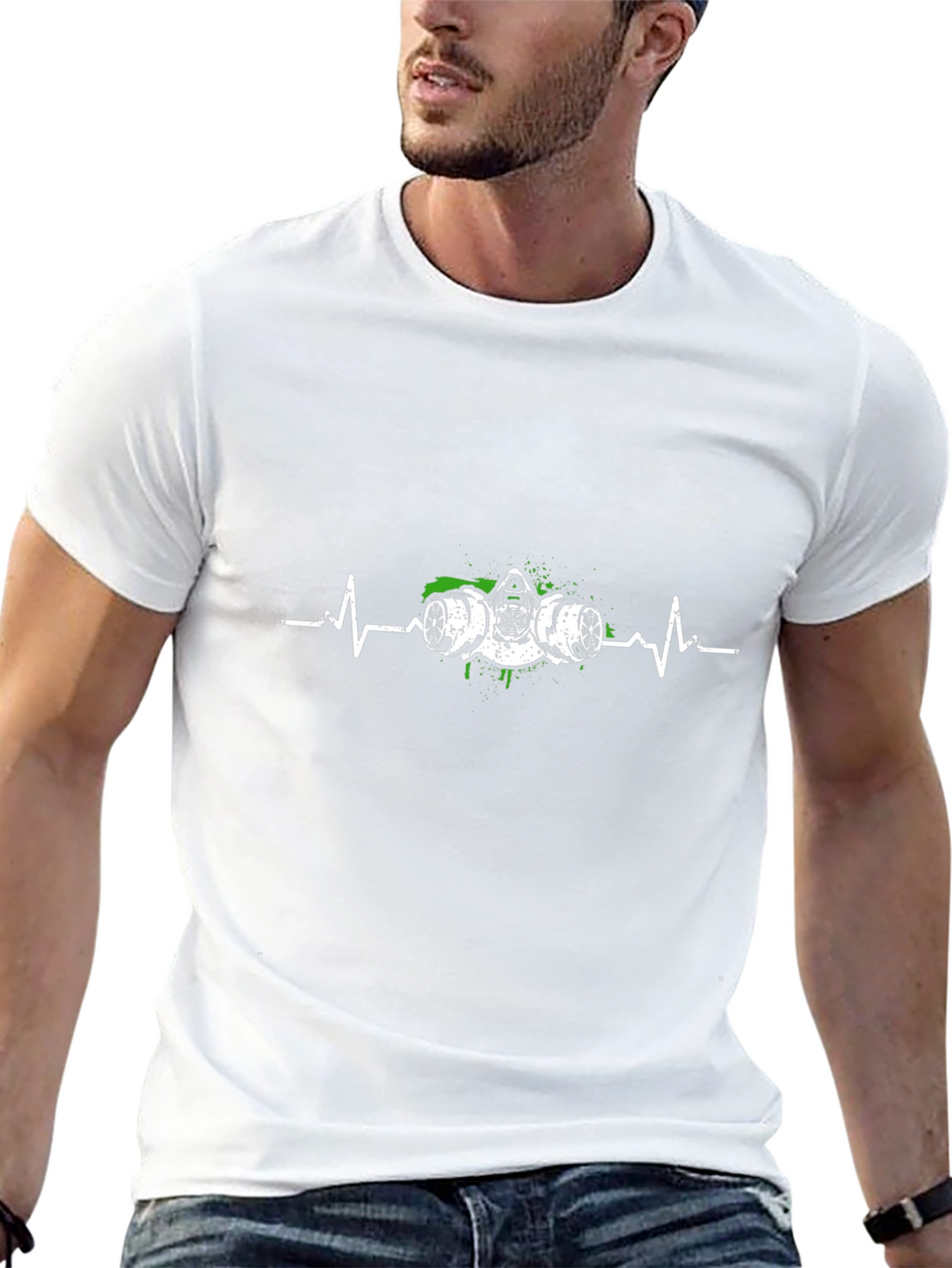 Gas Mask Heartbeat Graphic Tee - Black