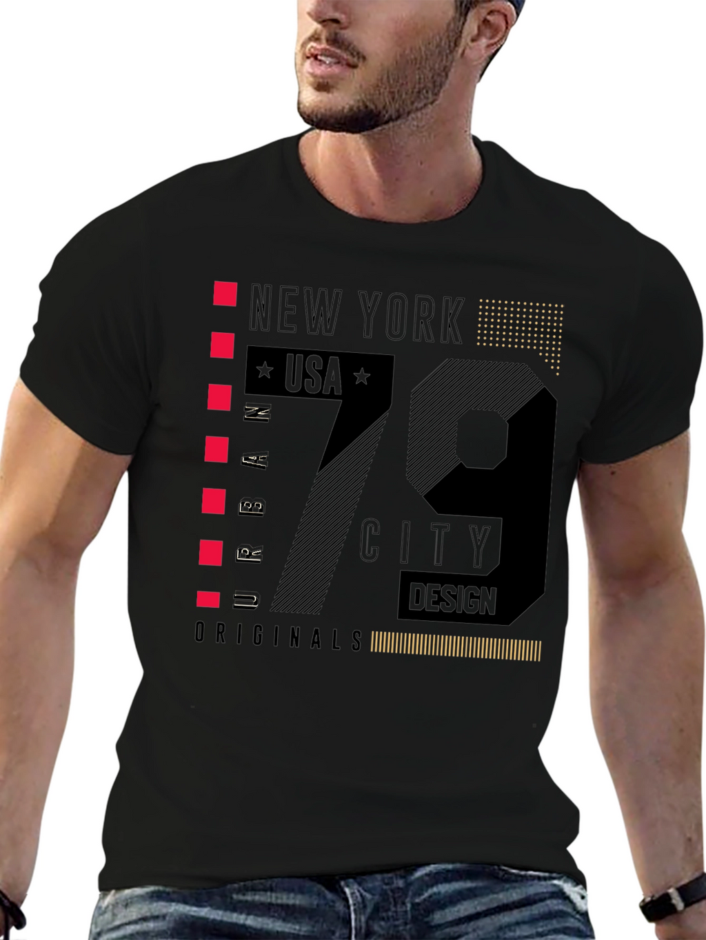 New York 79 City Design Black T-Shirt