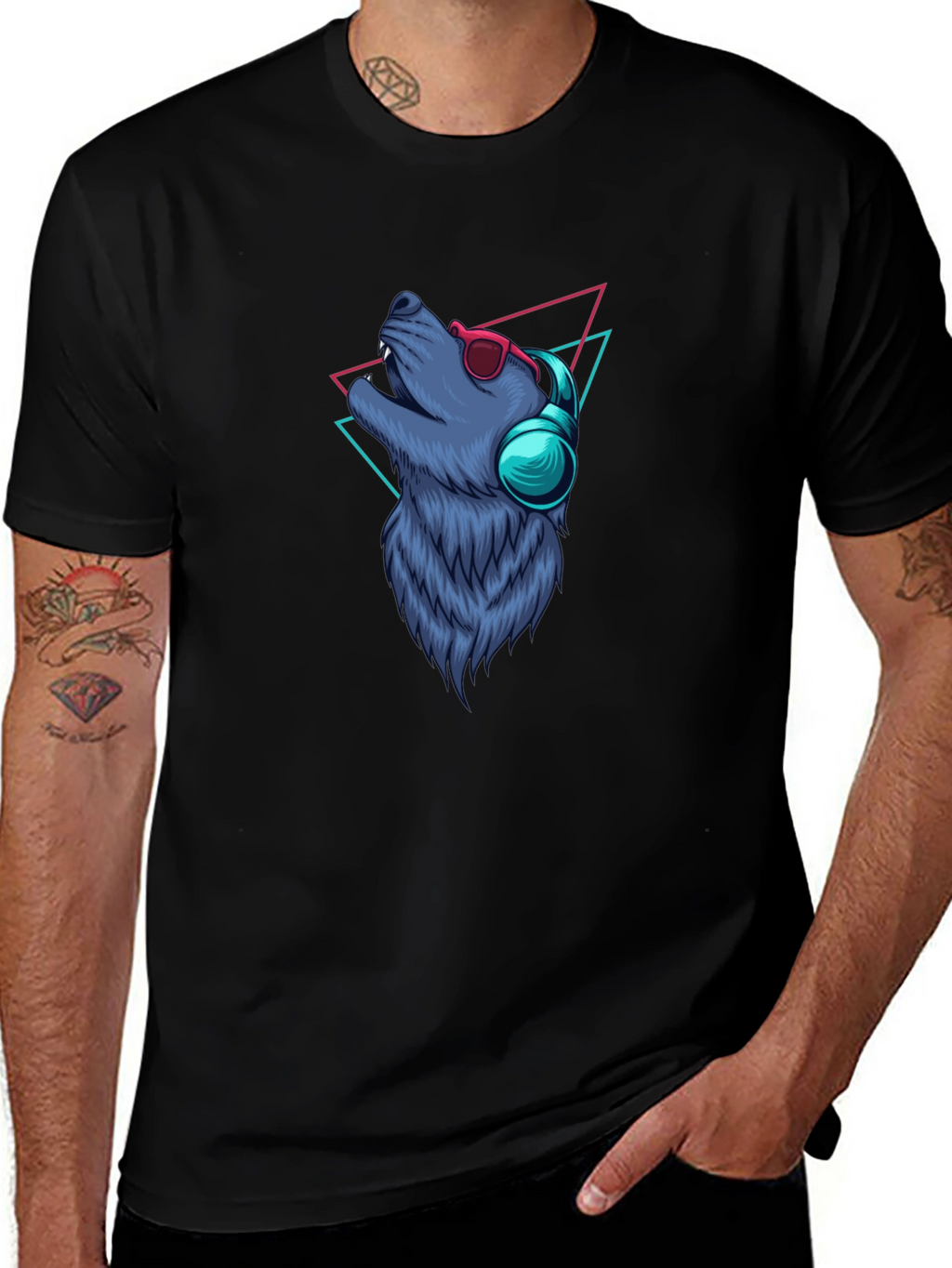 Cool Wolf Graphic Tee - Black Cotton T-Shirt