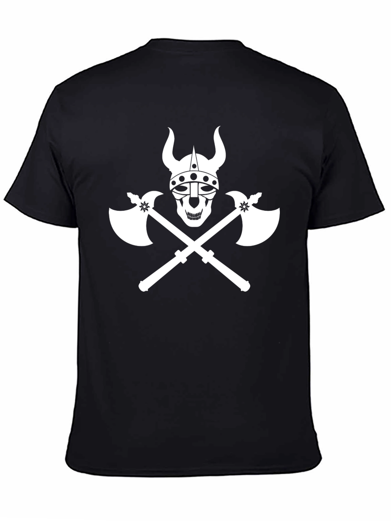 Viking Skull & Axes Graphic Tee - Black Cotton Shirt