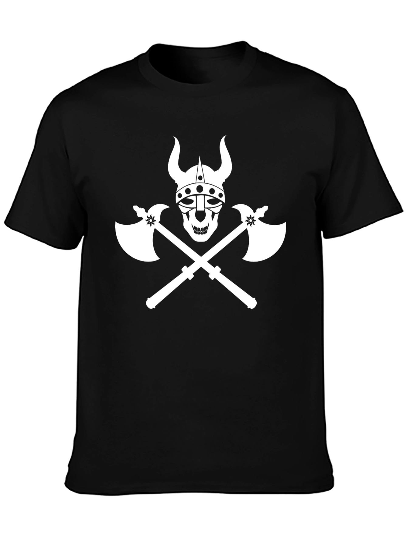 Viking Skull & Axes Graphic Tee - Black Cotton Shirt