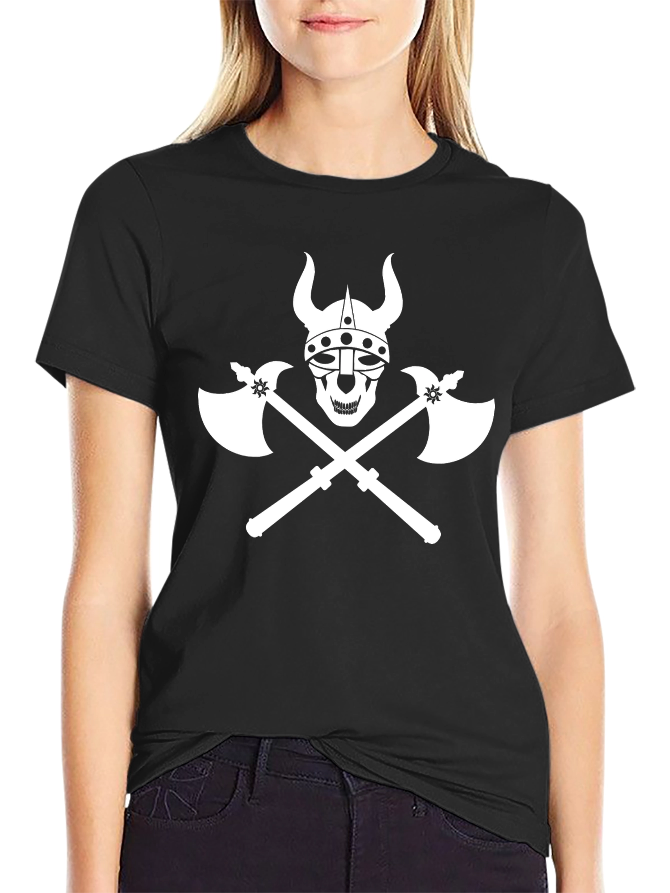 Viking Skull & Axes Graphic Tee - Black Cotton Shirt