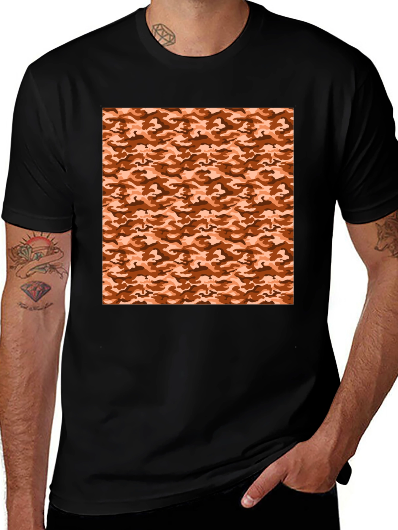 Black Tee with Camouflage Print