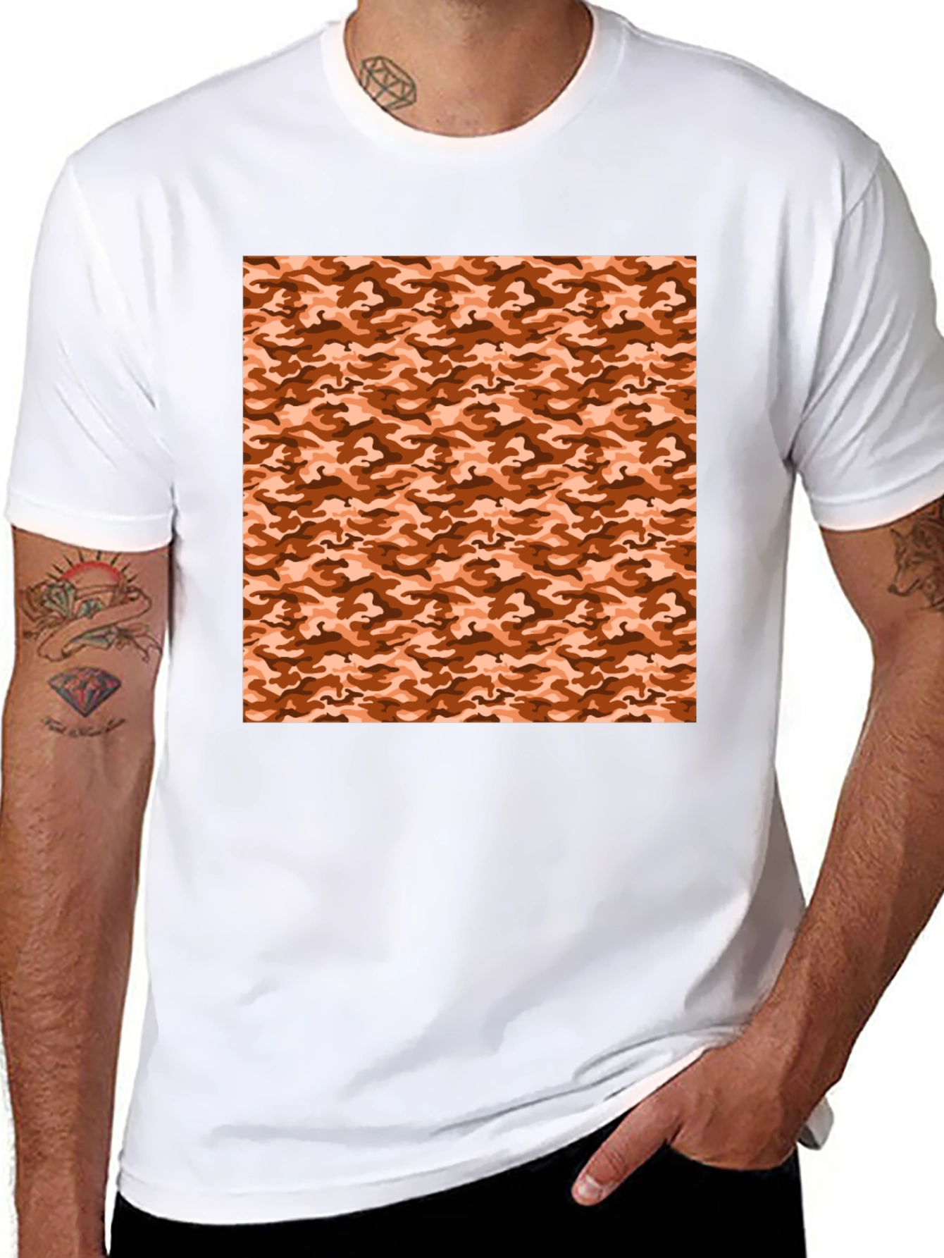 Black Tee with Camouflage Print