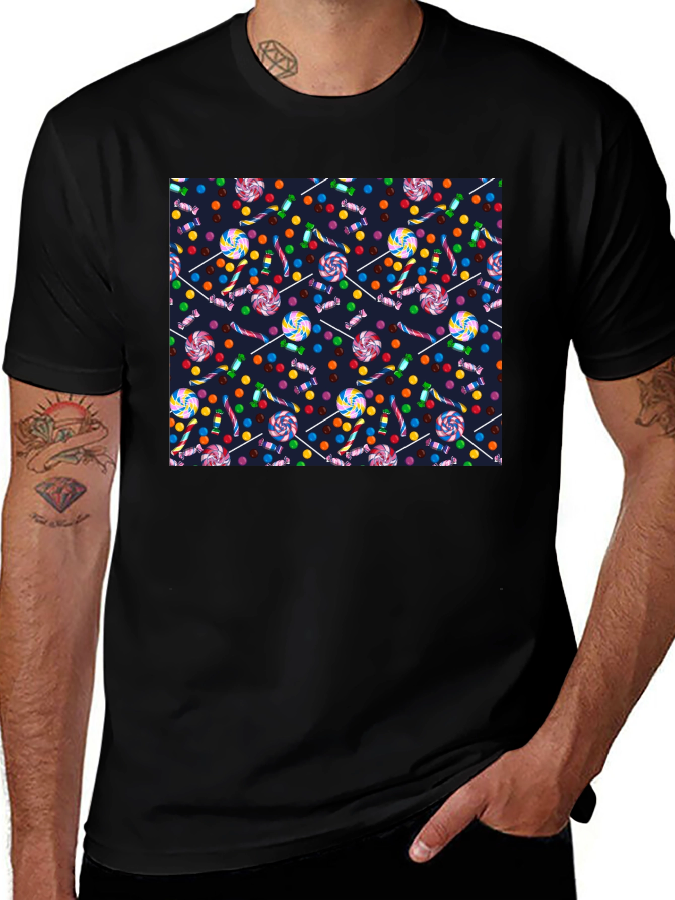 Candy Print Black T-Shirt
