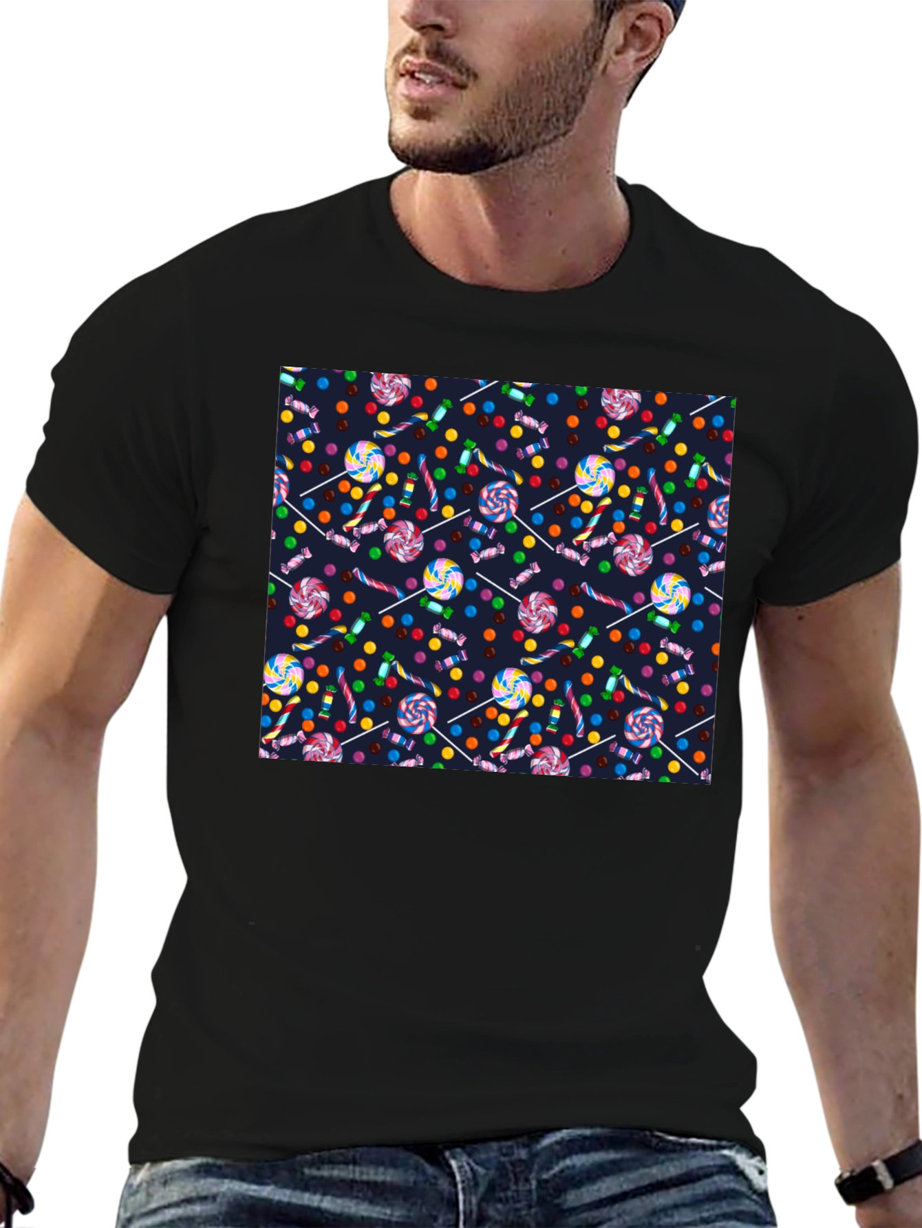 Candy Print Black T-Shirt