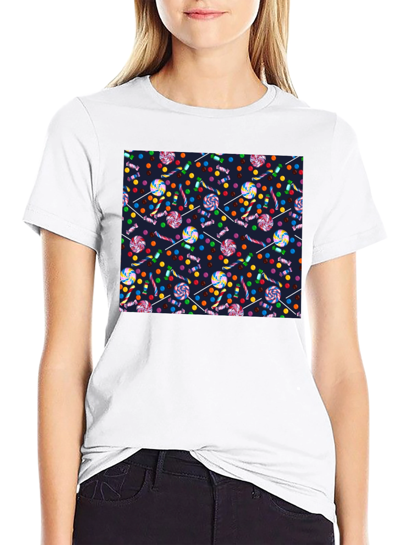 Candy Print Black T-Shirt