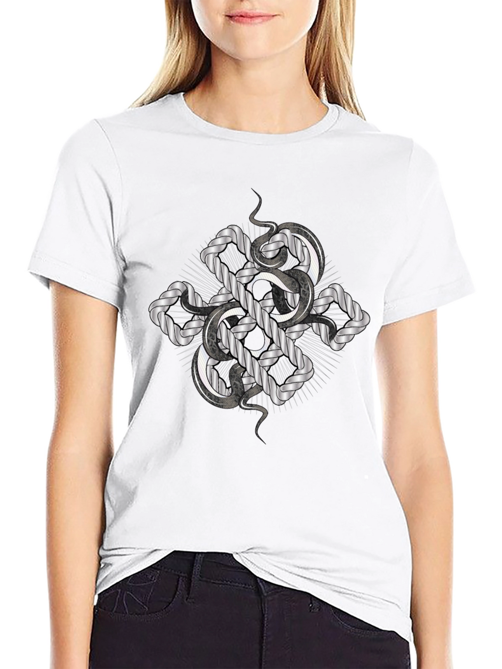 Serpent Knot Graphic Tee - Black Cotton Comfort