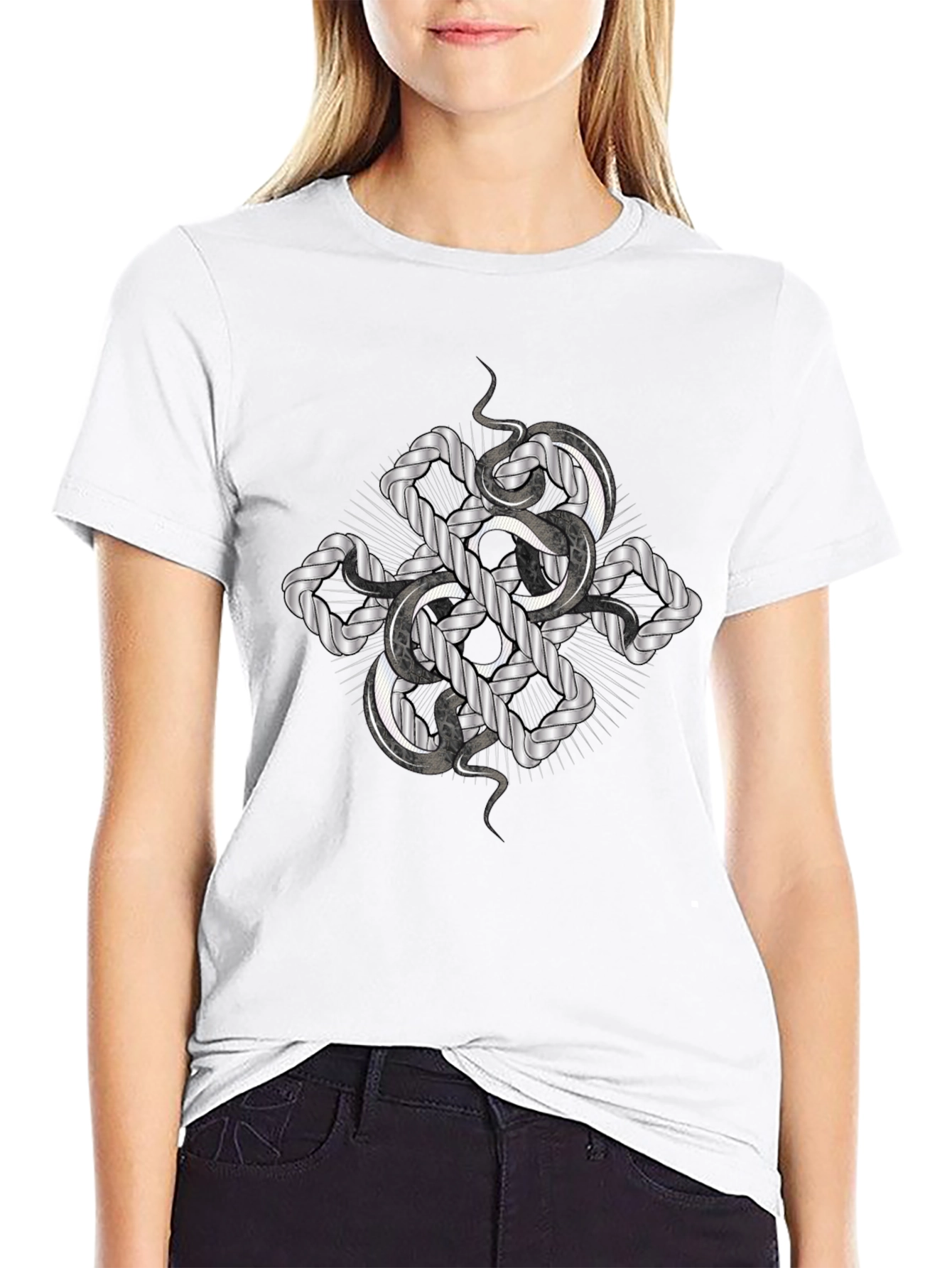 Serpent Knot Graphic Tee - Black Cotton Comfort