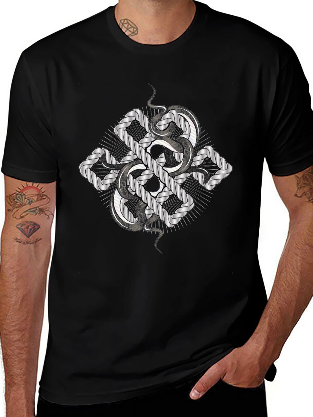 Serpent Knot Graphic Tee - Black Cotton Comfort
