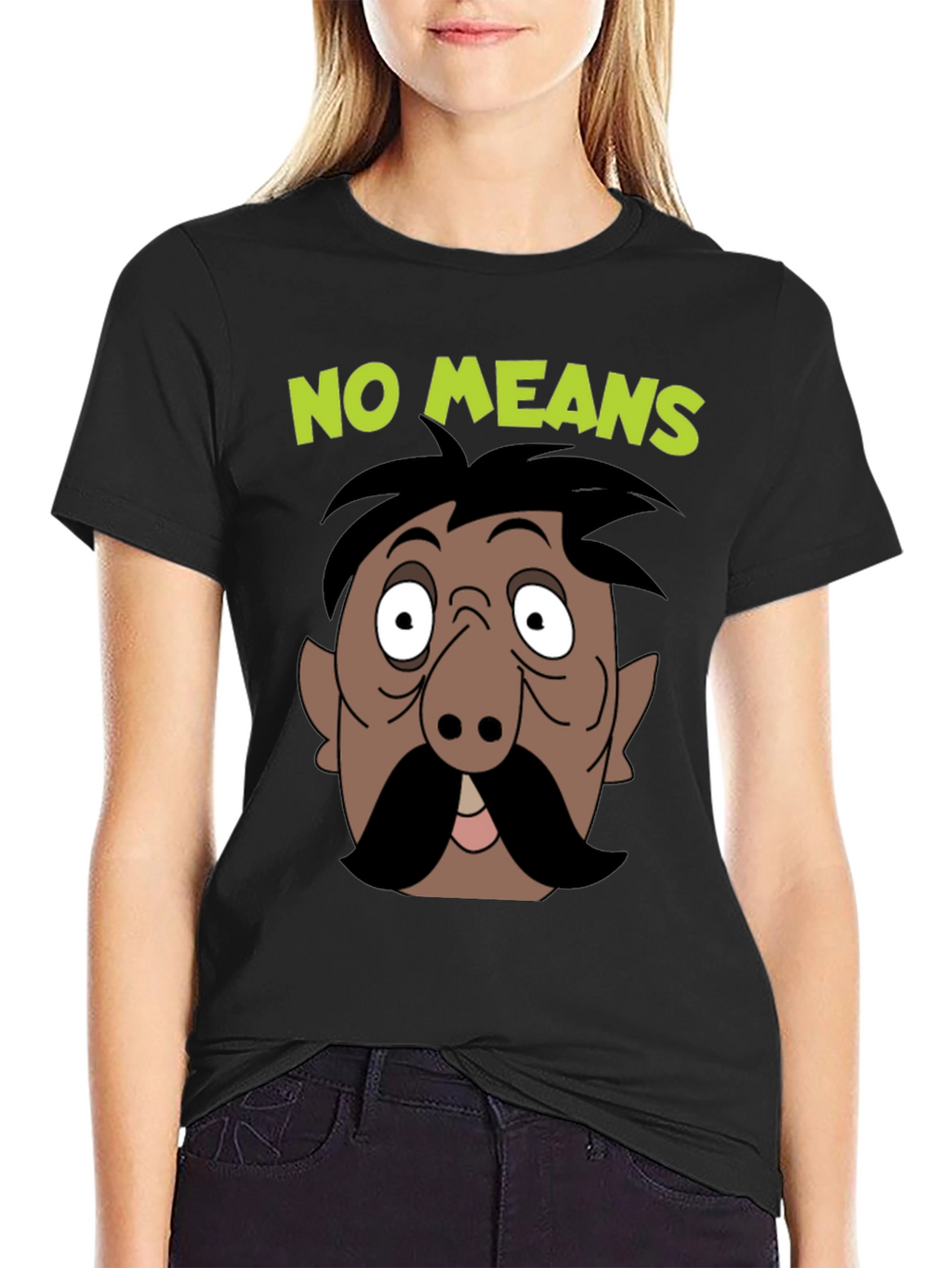 No Means No Moustache Cartoon T-Shirt
