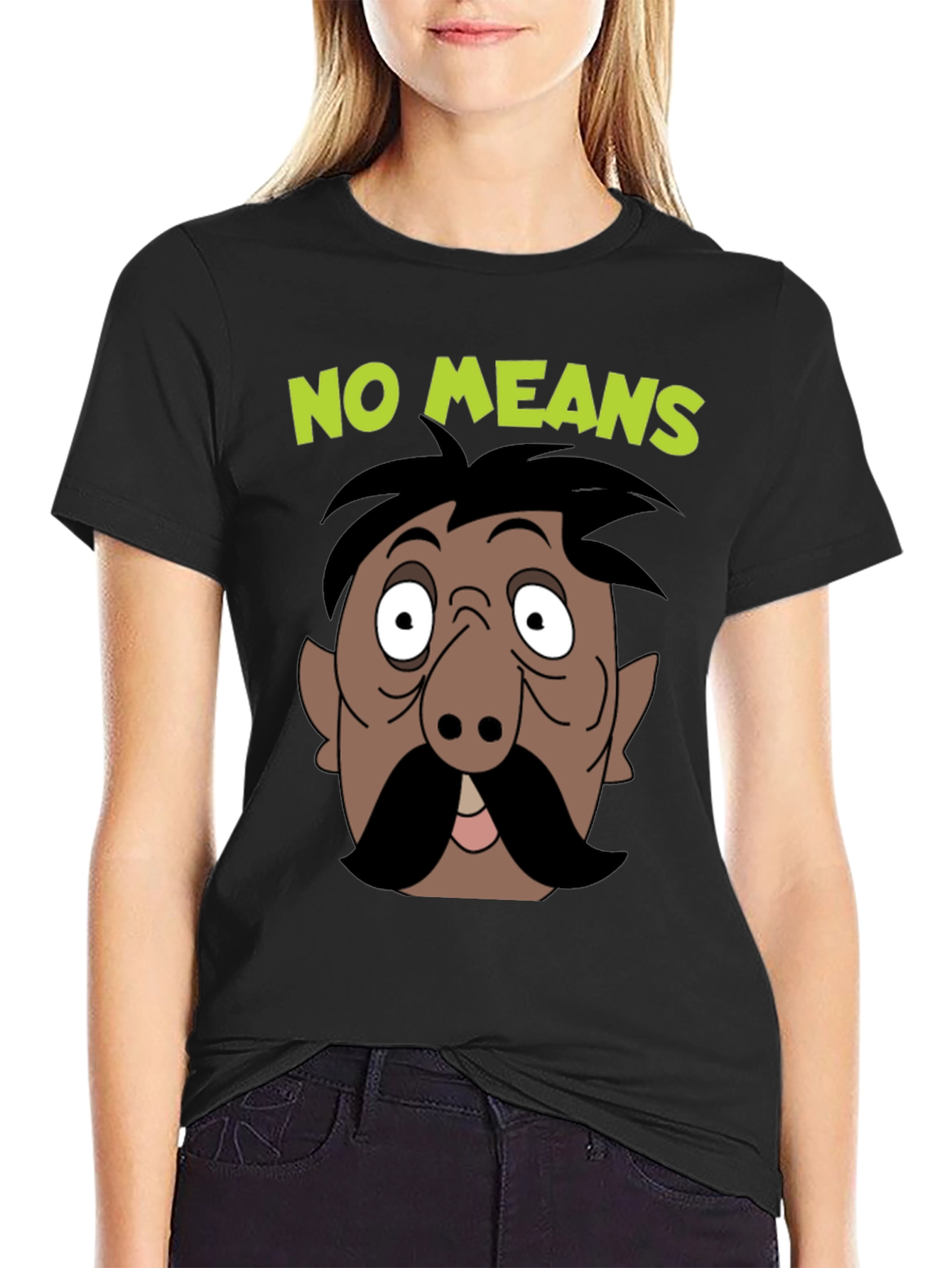 No Means No Moustache Cartoon T-Shirt
