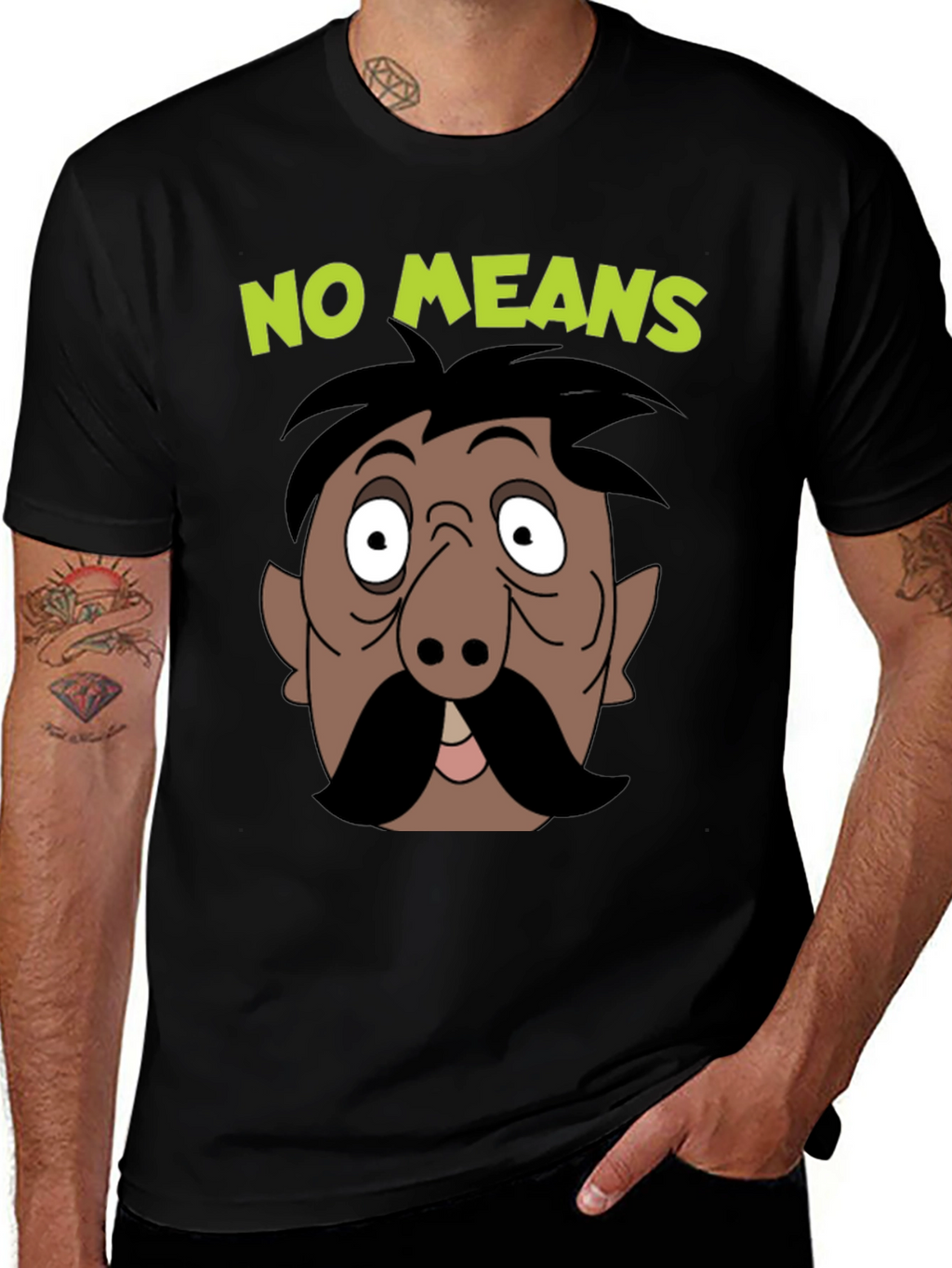 No Means No Moustache Cartoon T-Shirt