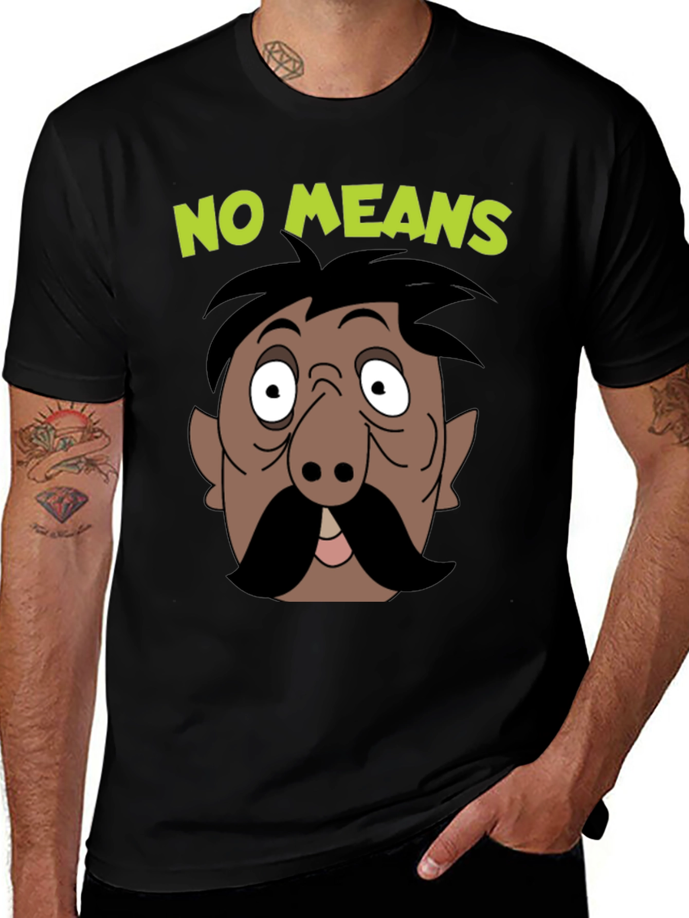No Means No Moustache Cartoon T-Shirt
